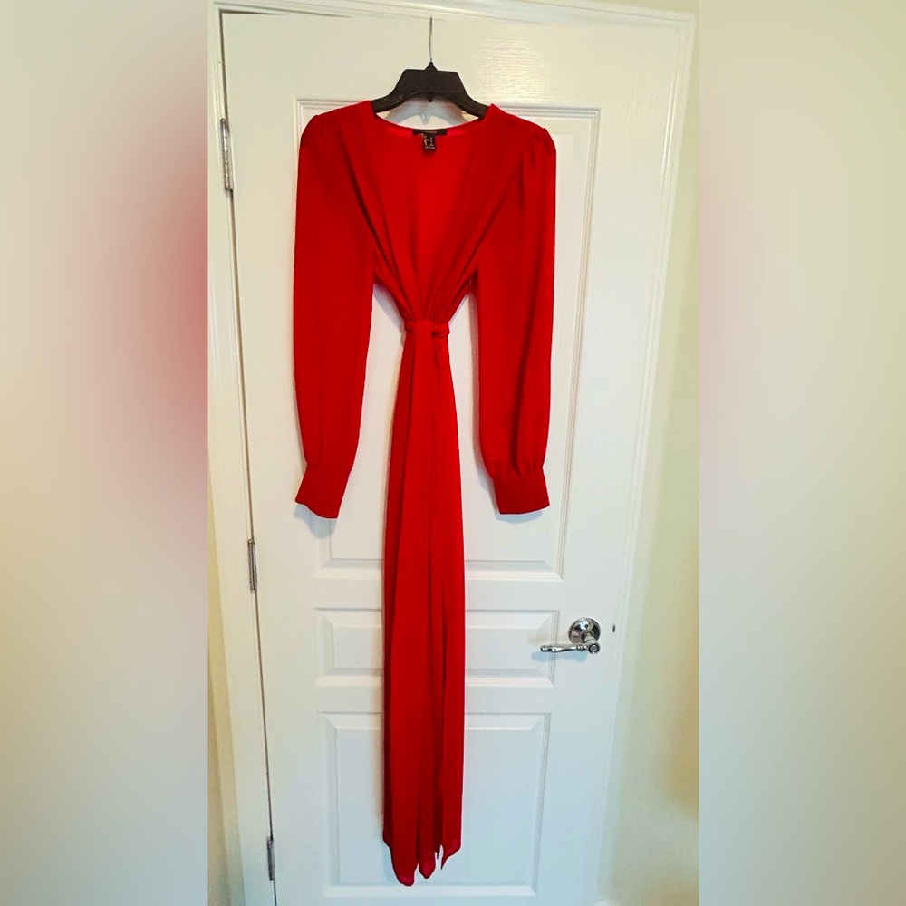 Forever 21 Long Sleeve Red Sheer Maxi Dress